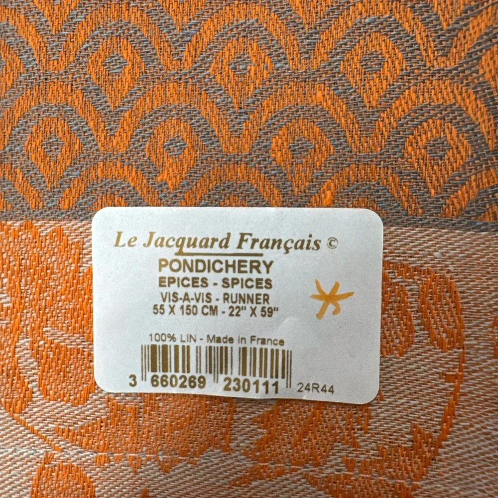 Le Jacquard Francais Runner Pondichery‎ Spices Orange Linen 20 X 59 NWT